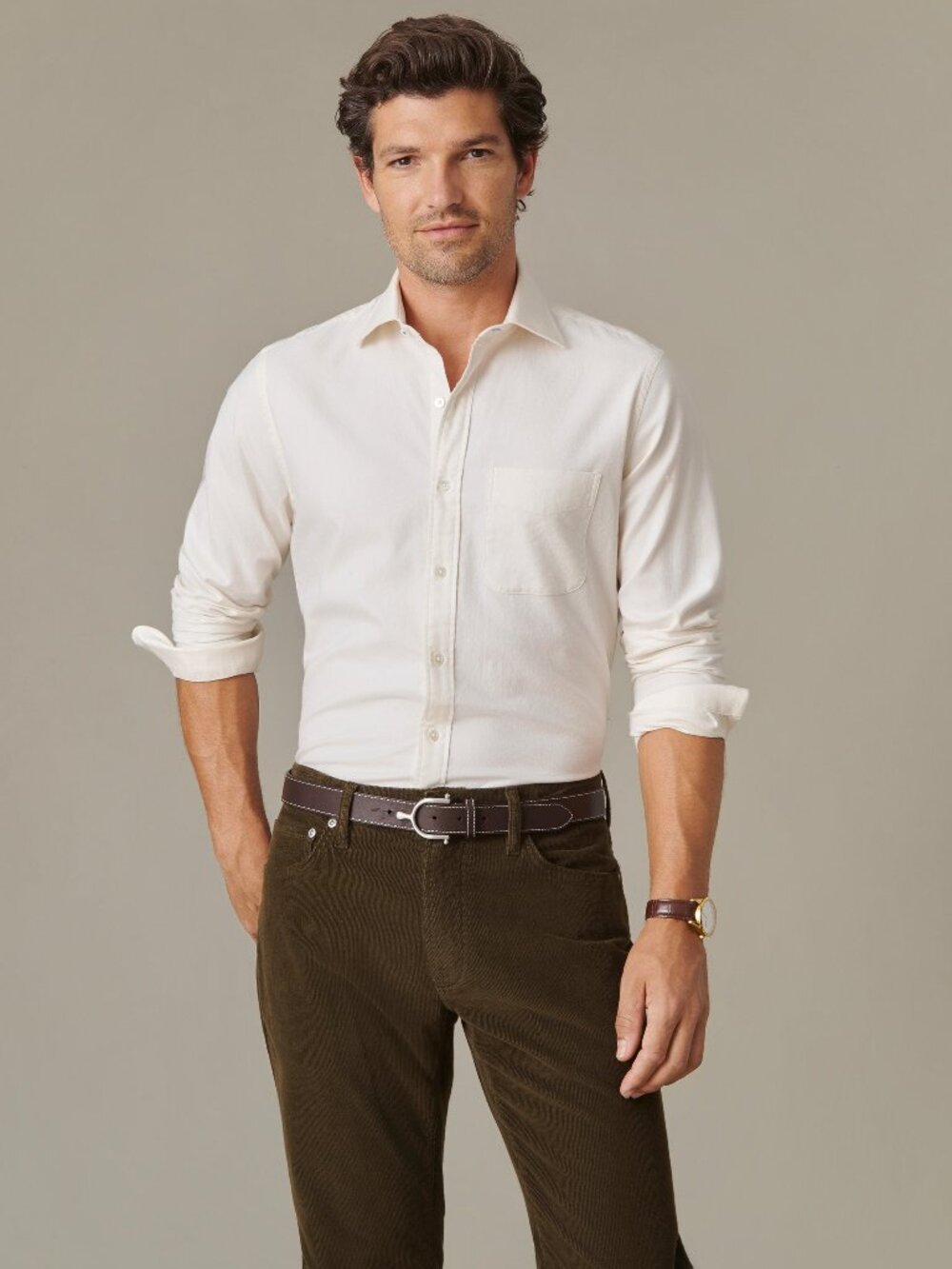 J McLaughlin Gramercy Brushed Cotton Shirt - White NEW